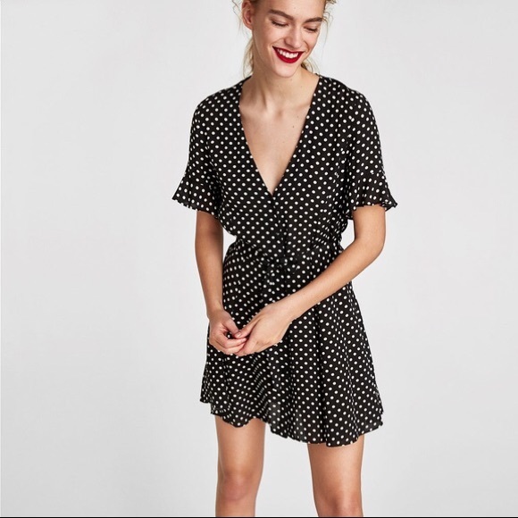 Zara Dresses & Skirts - Zara Button Down Polka Dot Dress